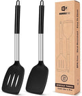 Pack of 2 Silicone Solid Turner, Non Stick Slotted Kitchen Spatulas, High Heat by BUNDLEPRO