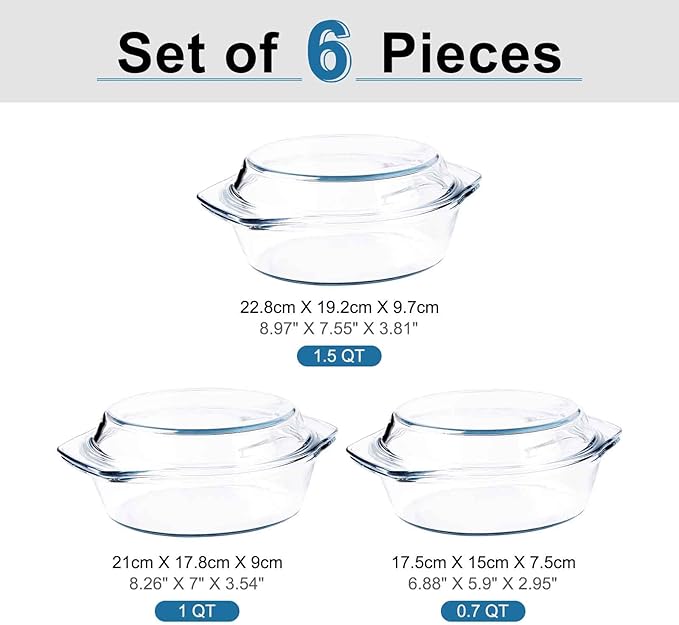 Set of 6 Pieces Round Tempered Glass Casserole Dish - Image 2