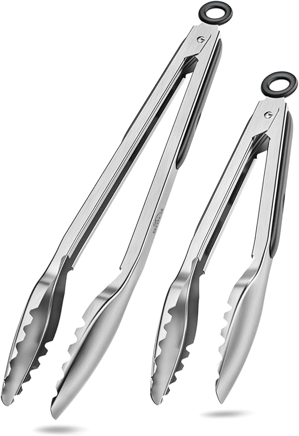 Cooking Tongs with Teeth, Premium Stainless Steel Kitchen Tongs Set of 2-9" and by Bnlcd