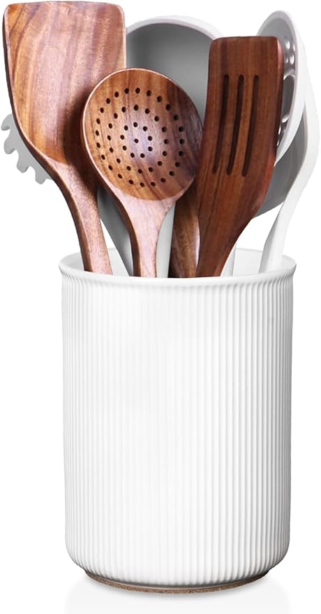 LoeJan 6.7" Utensil Holder, Ceramic Kitchen Utensil Holder by LoeJan