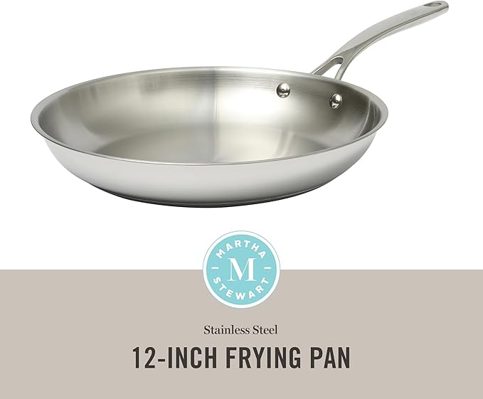 Martha Stewart Castelle Large 12" Stainless Steel Frying Pan Non Toxic Fry Pan - Image 2