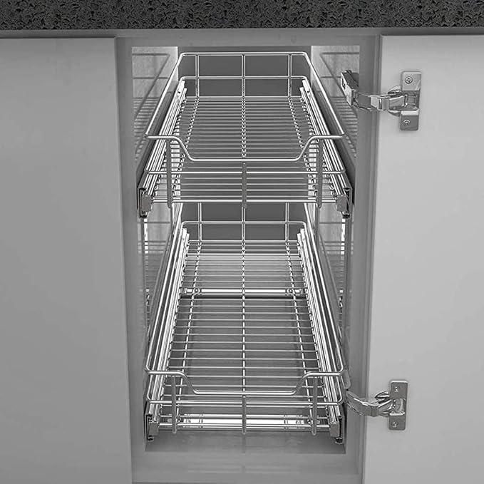 2 Tier Pull Out Cabinet Organizer 14" W X 22" D, Slide Out Drawers - Image 8