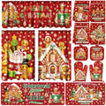 13 Pcs Gingerbread Man Kitchen Set, Towel Rug Valance Mitts