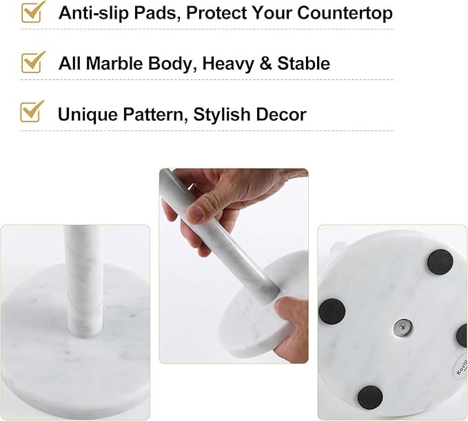 Koville Carrara Marble Paper Towel Holder Countertop, 6“ Genuine Stone Paper - Image 3