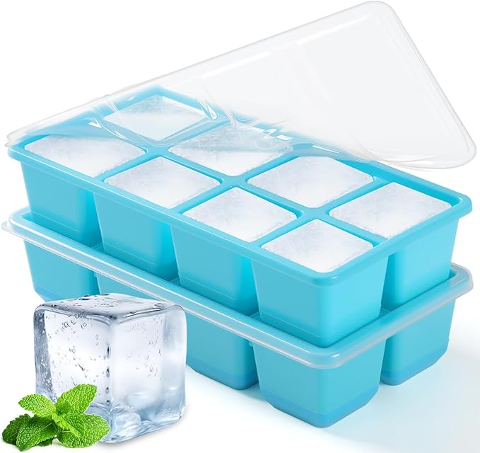 Large Ice Cube Trays with Lid, Jrisbo 2 Pack Stackable Silicone Ice Cube Molds by Jrisbo