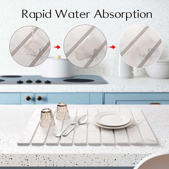 Dish Drying Mats, Large 24x16 Inch Diatomaceous Earth Drying Mat / - Image 4
