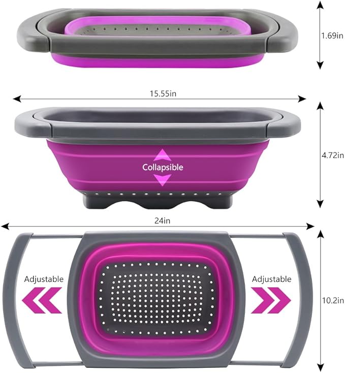 Qimh Collapsible Colander, Kitchen Colander Set Over Sink Strainer - Image 2