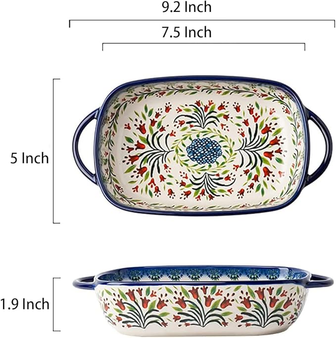 Vintage Style Tulip Flower Pattern Ceramic Bakeware Casserole Dish Baking Pan - Image 2