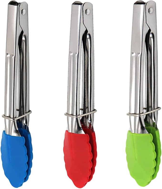 Mini Kitchen Tongs with Silicone Tips, 3-Piece Set, 7-Inch Non-Stick Small by JXJYZLN