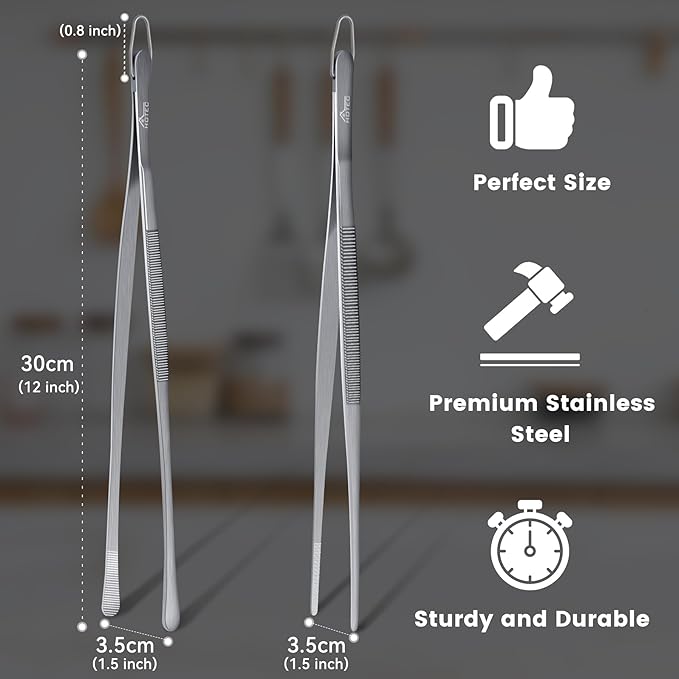 HOTEC Kitchen Tweezers Tongs Stainless Steel Professional Chef Tweezers - Image 7