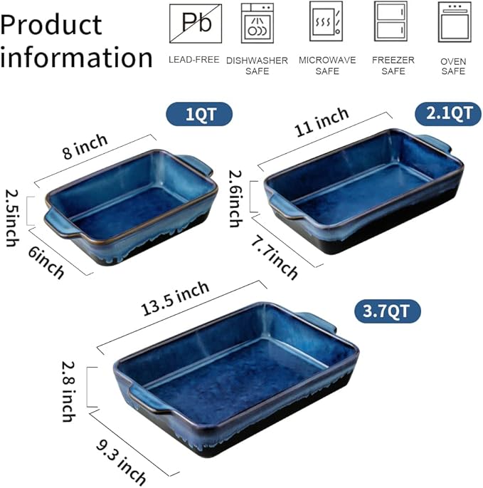 KOOV Bakeware Set, Ceramic Baking Dish, Rectangular Casserole Dish, Lasagna Pan - Image 3