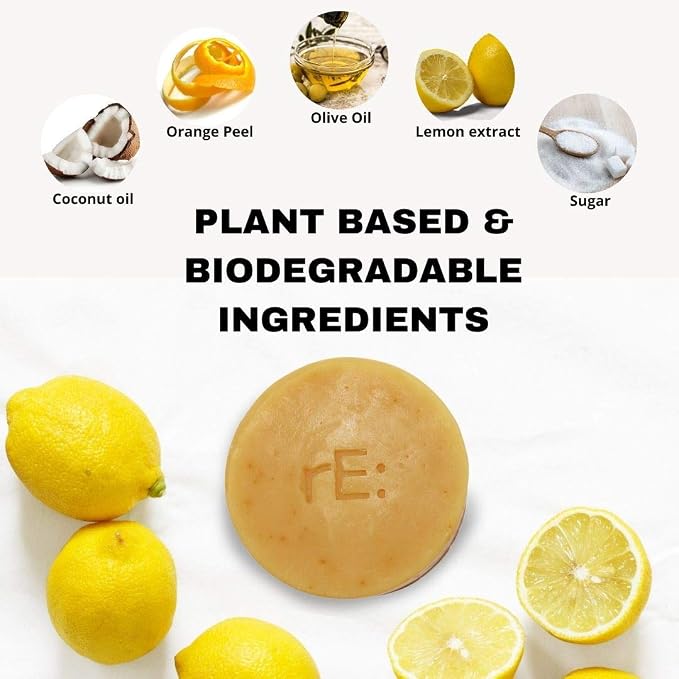RE: REKURATOR Dishwashing Soap with Loofah Sponge – Eco-Friendly, Gentle, Plant-Based Dish Bar, No Artificial Dyes or Fragrance (Citrus Scented), 5.1 oz