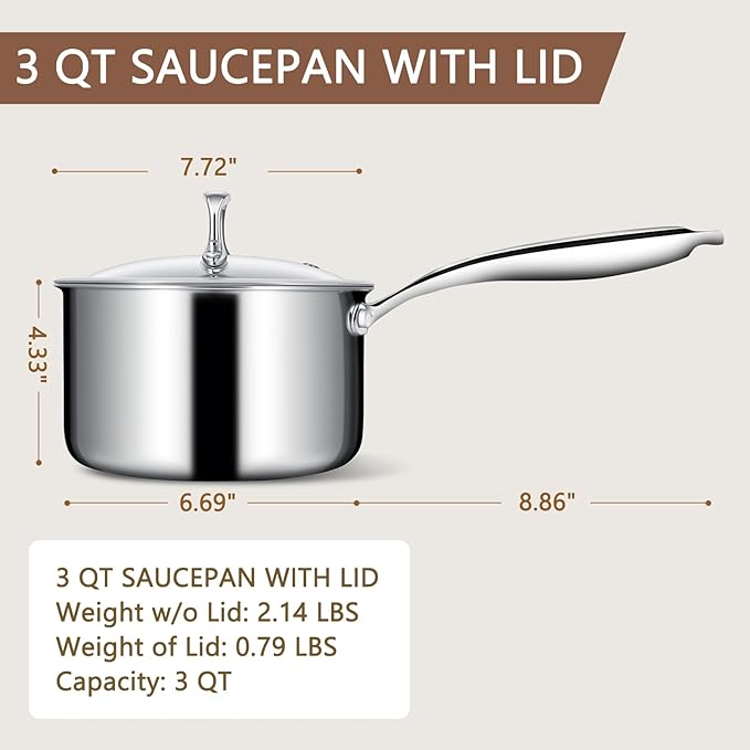 EWFEN 3 Ply Stainless Steel Saucepan - Image 2