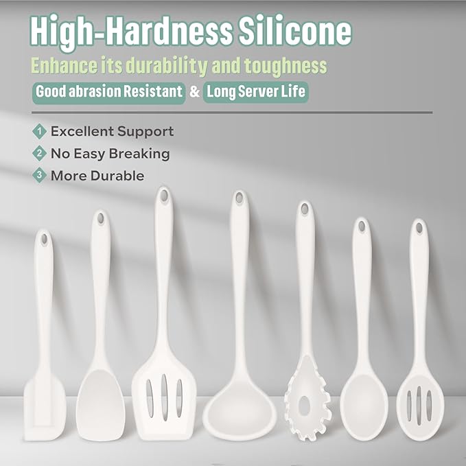 E-far Silicone Cooking Utensils Set, 7-Piece White Heat Resistant Kitchen - Image 2