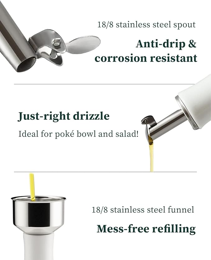 HOMBENE Ceramic Oil & Vinegar Dispenser Set, 12 oz/350ml, 2 Pack, Dripless Spout - Image 3