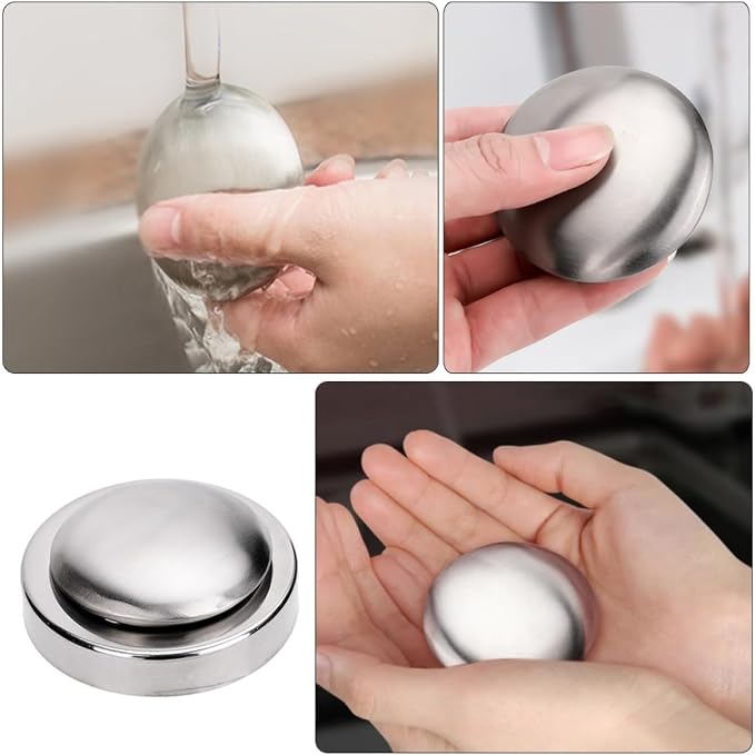 LIOOBO Stainless Steel Soap for Kitchen Odor Removal, Creative Round Design with Smooth Surface and No Burrs, Effective Stainless Steel Deodorant Soap for Fridge and Food Smell
