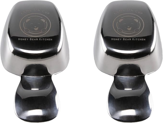 Honey Bear Kitchen 1/4 Cup 60 ml Leave-in Canister Scoops, Polished Stainless by HONEYBEARKITCHEN