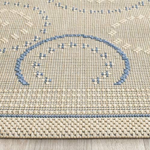 SAFAVIEH Washable Rug Outdoor Courtyard Collection - 2'3" x 6'7" Runner, Natural & Blue, Non-Shedding & Easy Cleaning, Ideal for Patio, Entryway, Mudroom, Hallway, Kitchen (CY1906-3101)