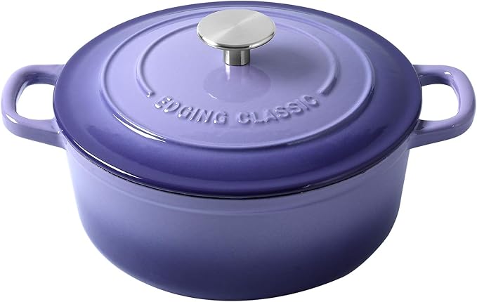 EDGING CASTING Enameled Cast Iron Duch Oven, 5.5 Quart Round Dutch Ovens Pot by EDGINGCOOKWARE