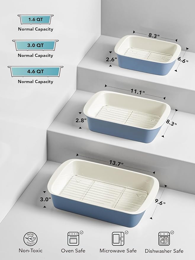 LE TAUCI Deep Casserole Dishes for Oven, 13.7”x9.6” Ceramic Baking Dish Set - Image 3