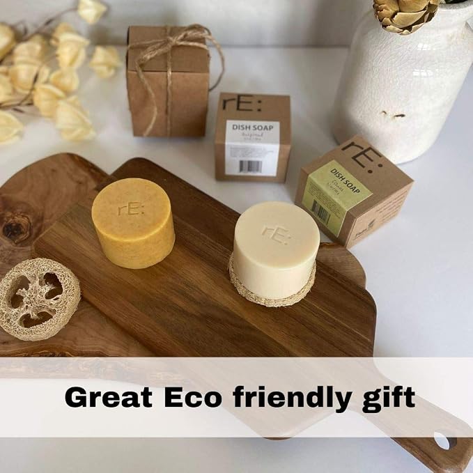 rE: REKURATOR Dishwashing Soap with Loofah Holder – Eco-Friendly, Gentle, Plant-Based Dish Bar , No Artificial Dyes or Fragrance (Unscented) , 5.1 oz