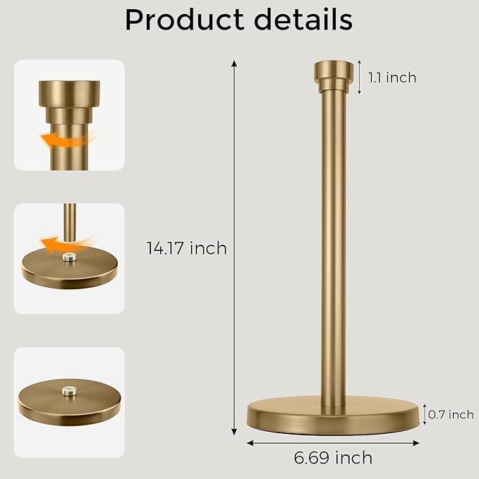 Warm Gold Paper Towel Holder Countertop, Freestanding Paper Towel Stand - Image 8