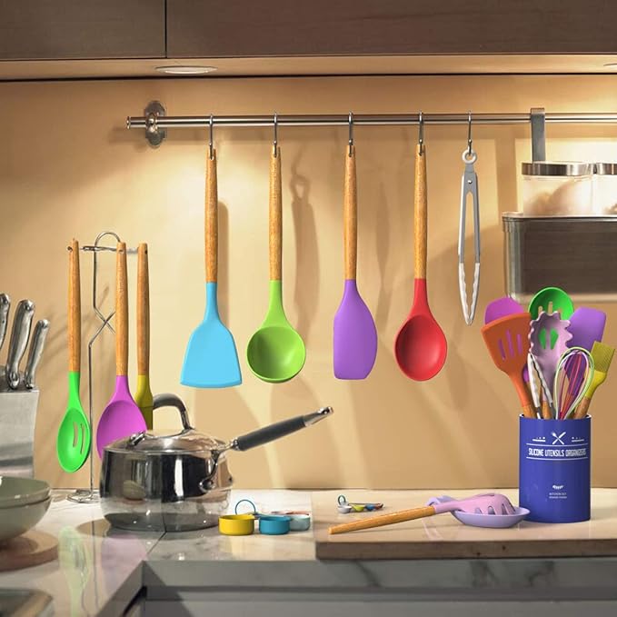 Umite Chef Kitchen Cooking Utensils Set, Wooden Handle Silicone Kitchen Gadgets - Image 6