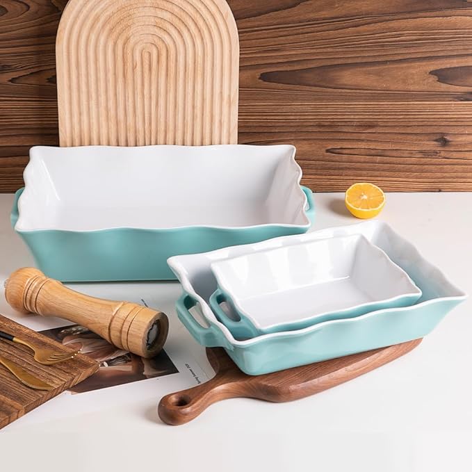 Sweejar Casserole Dishes for Oven, Ceramic Bakeware Set of 3, Rectangular - Image 2