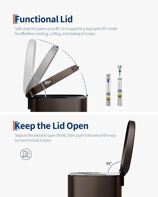 GarveeHome Stainless Steel Kitchen Trash Can, 13 Gal / 50 L Step-On Garbage Bin - Image 4