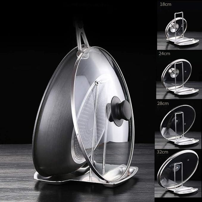 Lid and Spoon Rest Shelf, 304 Stainless Steel Pan Pot Cover Lid Rack Stand - Image 5