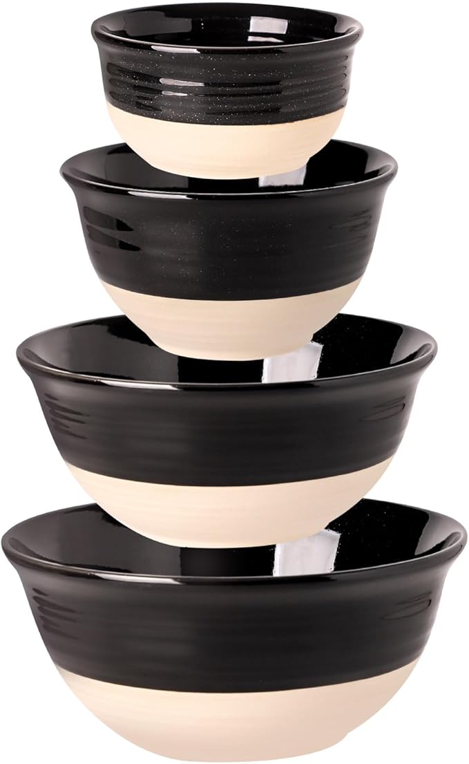 HASENSE Nesting Ceramic Mixing Bowls Set of 4, 2.5/1.5/1.0/0.5 Qt Black & Beige by Hasense