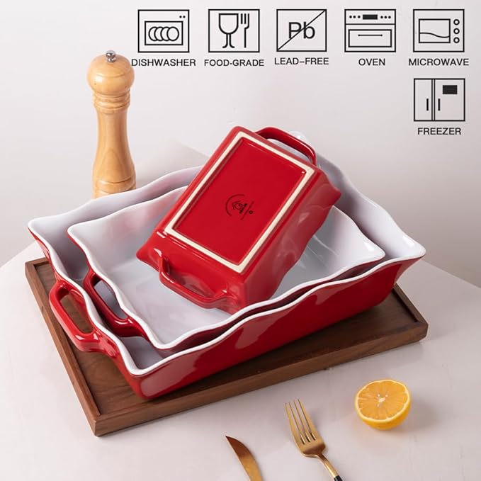 Sweejar Casserole Dishes for Oven, Ceramic Bakeware Set of 3, Rectangular - Image 5