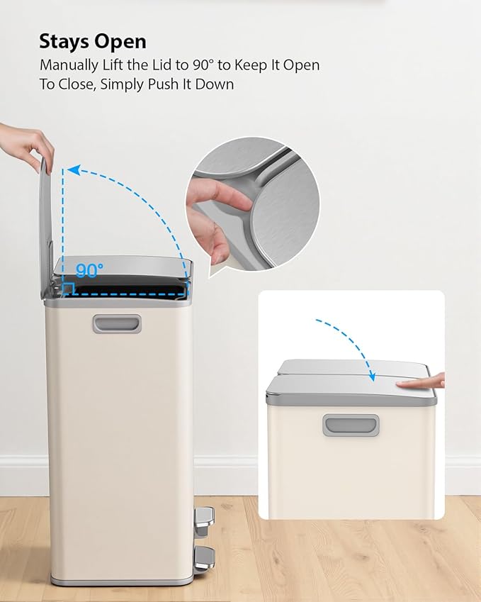 Lovewind Kitchen Trash Can, 2 x 8 Gallon Stainless Steel Trash and Recycle Bin - Image 5