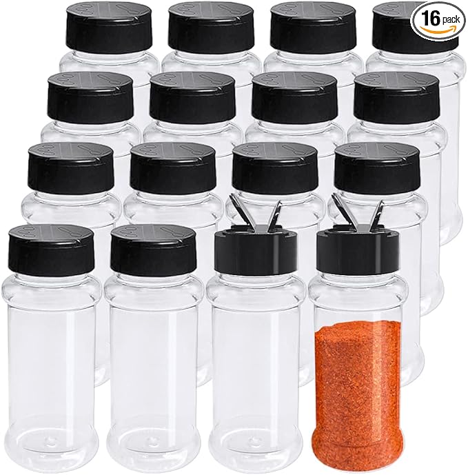 OJYUDD 16 Pack 3.4oz/100ml Plastic Spice Bottles Set, Empty Seasoning Containers by OJYUDD