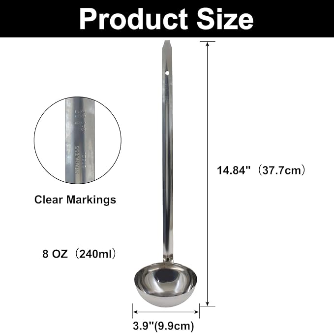8 Oz Stainless Steel Ladle, Portioning and Serving Soup and Stew in Restaurants - Image 2