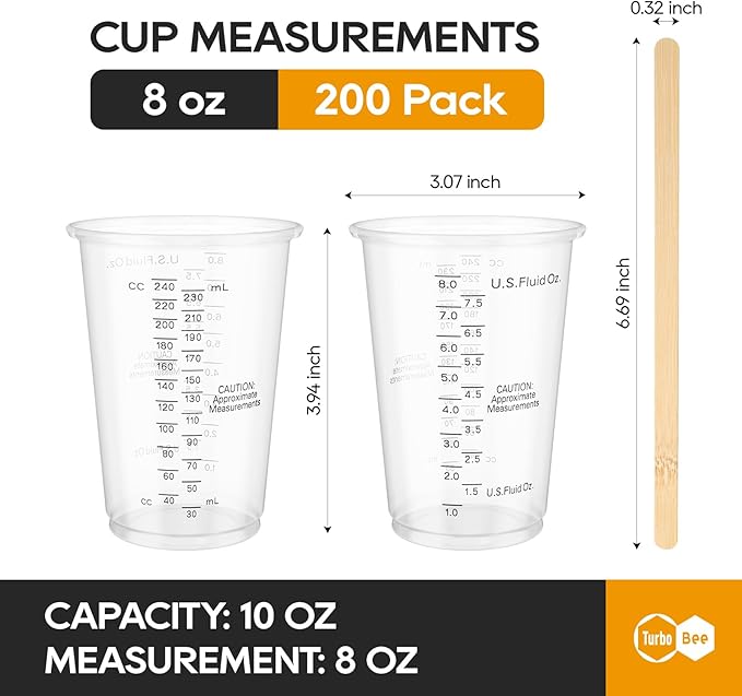 Turbo Bee Plastic Measuring Cups 8OZ, 200 PACK Disposable Mixing Cups - Image 3