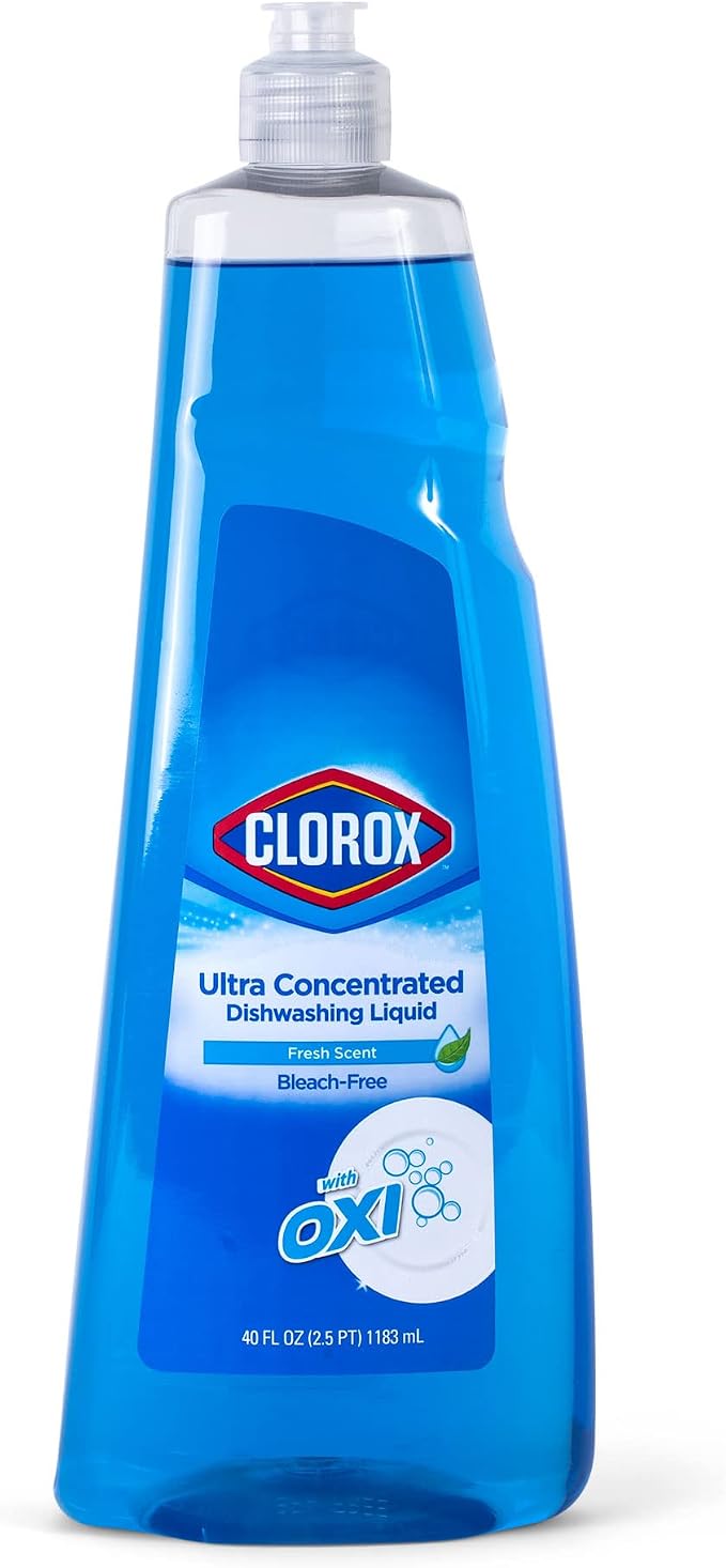 Clorox Ultra Concentrated Dish Soap with OXI, Fresh Scent, 40 Fl Oz, 6-Pack | Bleach-free formula, dermatologist tested, cuts grease on contact, tough on baked-on stains