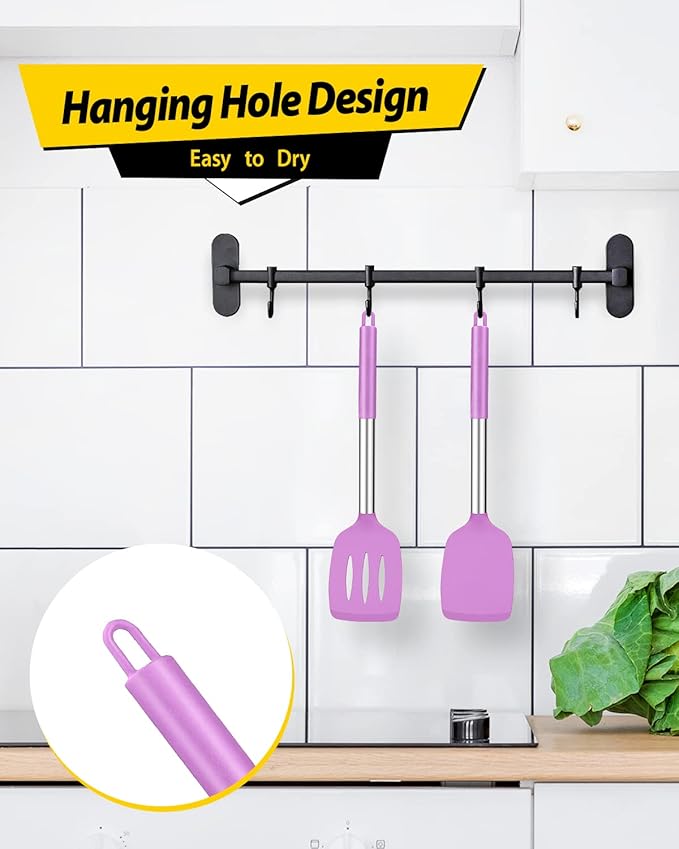 Pack of 2 Silicone Solid Turner, Non Stick Slotted Kitchen Spatulas, High Heat - Image 4