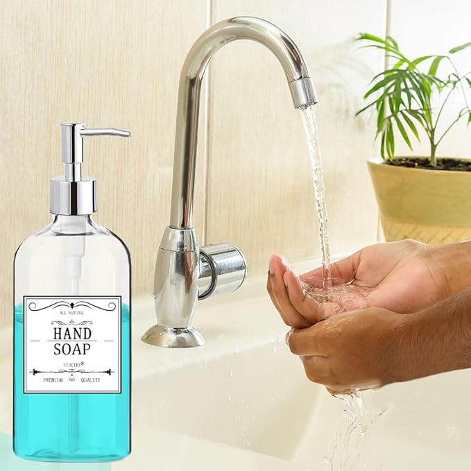 Clear Soap Dispenser with Rust Proof Pump, Waterproof Labels, Plastic Hand Soap - Image 3