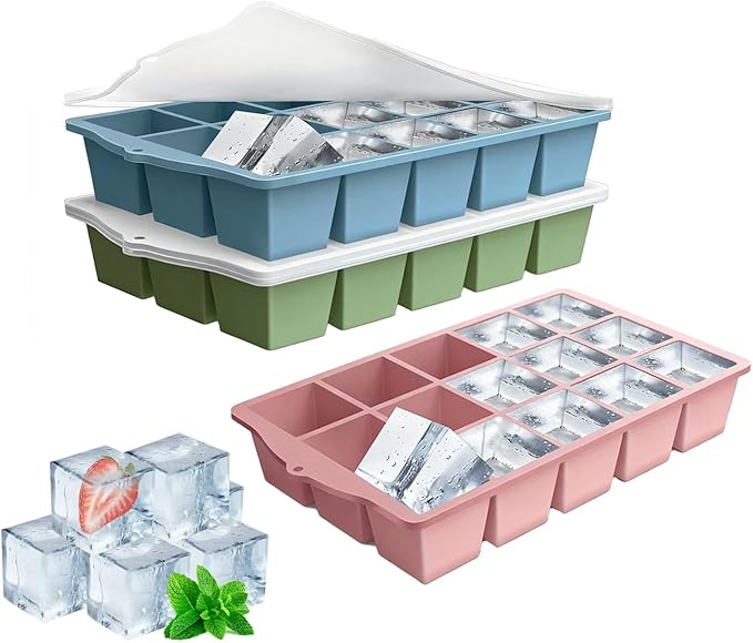 Ice Cube Trays for Freezer, 3 Pack Easy Release Slicone Ice Cube Tray by Unknown
