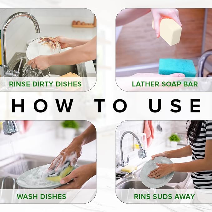 Natural Non-Toxic Dish Washing Soap - Dyes And Fragrance Free - Vegan Cruelty-Free Eco-Friendly And Zero Waste Dishwashing Handmade Solid Bar Soaps Detergent & Biodegradable (Unscented Single)