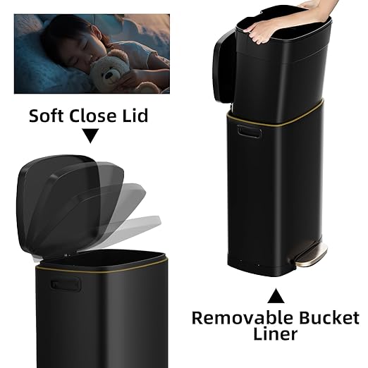 KdbK 13 Gallon Trash Can with Lid, 50L Fingerprint Proof Stainless Steel - Image 3