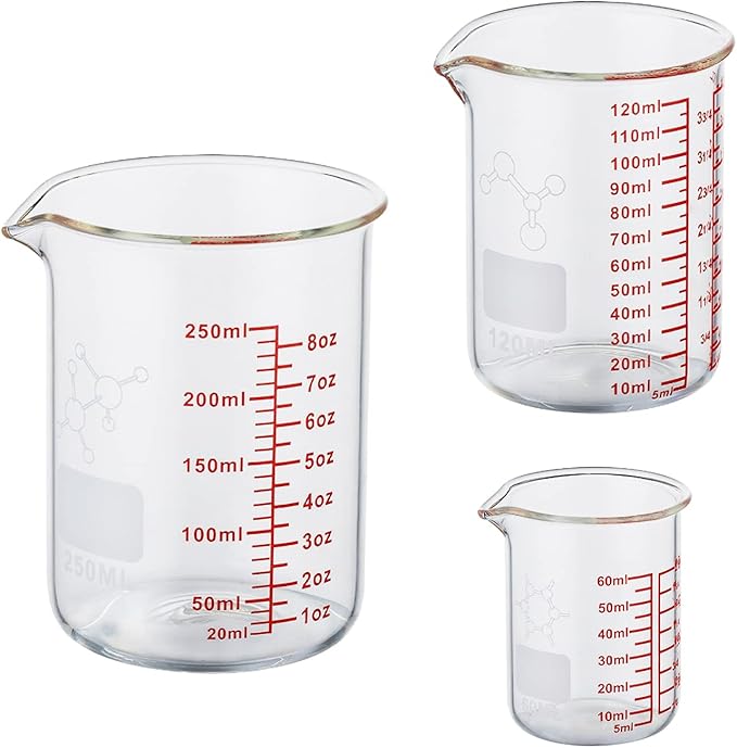 Ackers Mini Glass Measuring Beaker Set, Borosilicate, 2oz 4oz 8oz Measuring Cups by AckersBORO33