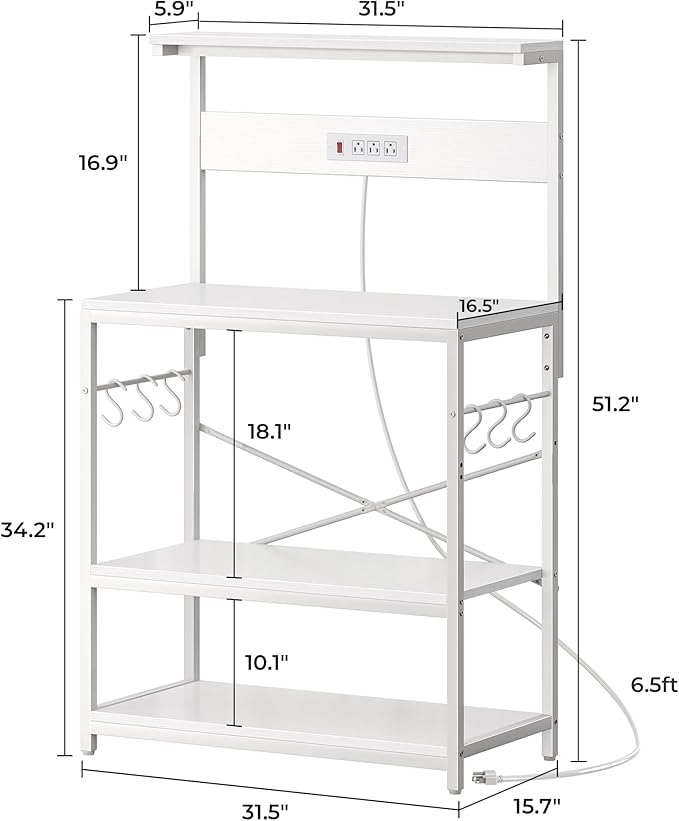 SUPERJARE Bakers Rack with Power Outlets, Microwave Stand, 31.5 X 16.5 Inch - Image 8