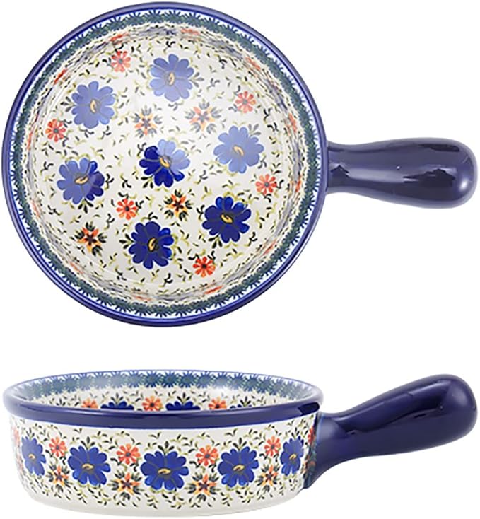 Vintage Style Blue Flowers Phalaenopsis Pottery Bakeware Ceramic Casserole Dish by Bicuzat