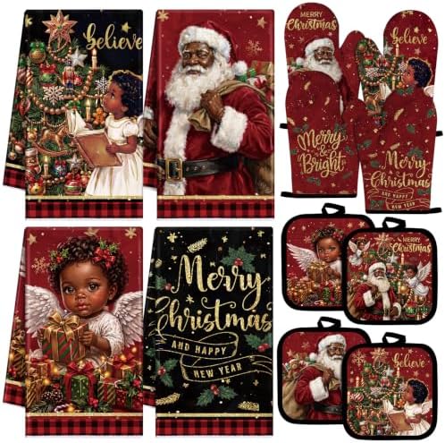 SiliFine 12 Pcs Black Santa Christmas Kitchen Accessories Set