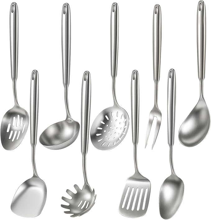 Newness 9 Pcs Cooking Utensils Set, 304 Stainless Steel Kitchen Utensils Set by NewnessFocusOnStainlessSteel