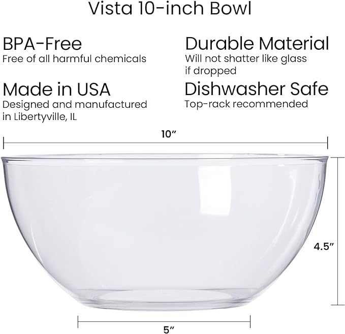 US Acrylic Vista Clear Plastic Salad and Serving 10-inch Bowls | set of 3 | - Image 5