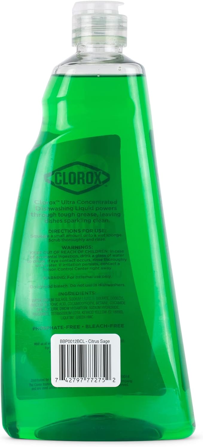 CLOROX 409 Liquid Dish Soap - OXY Powered Dishwashing Liquid Cuts Through Tough Grease FAST Bulk Dishwashing Liquid Soap in Citrus & Sage Scent, 26 Fl Oz (Pack of 6)