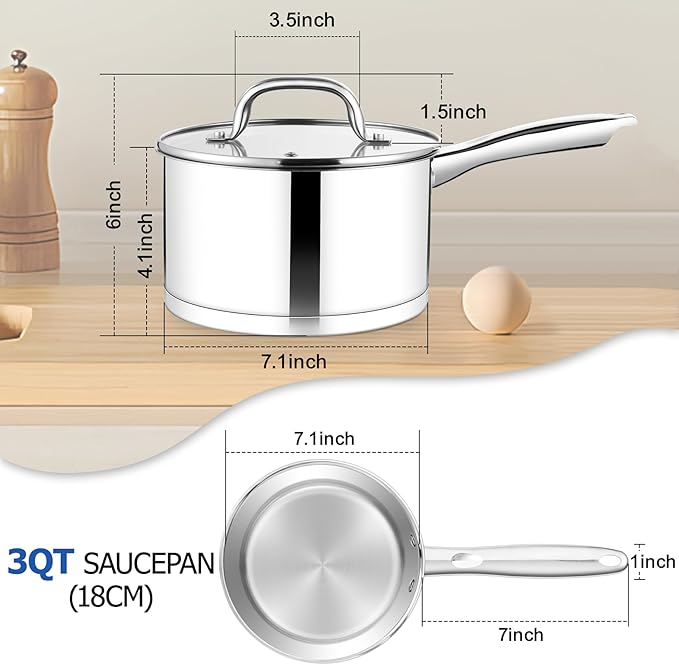 TeamFar Saucepan, 3 qt Stainless Steel Sauce Milk Pan & Lid - Image 2